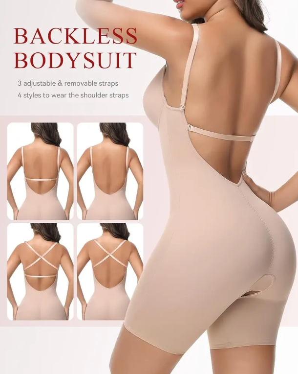 Backless Shapewear Strapless Deep U Plunge Bodysuit for Women Tummy Control