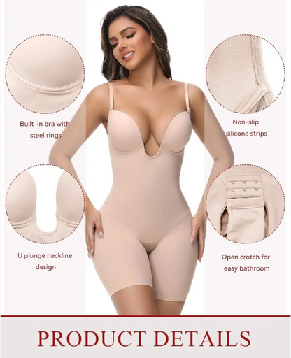 Backless Shapewear Strapless Deep U Plunge Bodysuit for Women Tummy Control