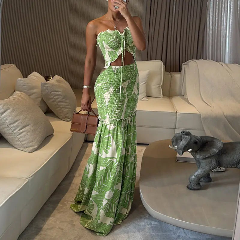 Women's Tropical Floral Print Smocked Maxi Summer Dress