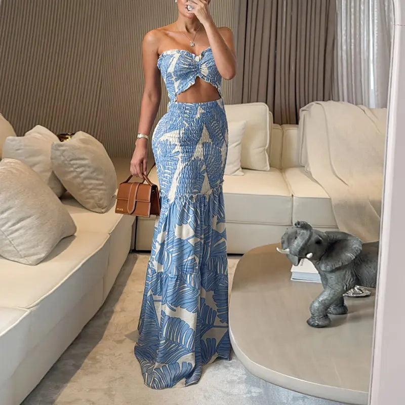 Women's Tropical Floral Print Smocked Maxi Summer Dress